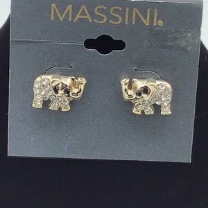 Massini‎ Gold & Rhinestone Elephant Earrings